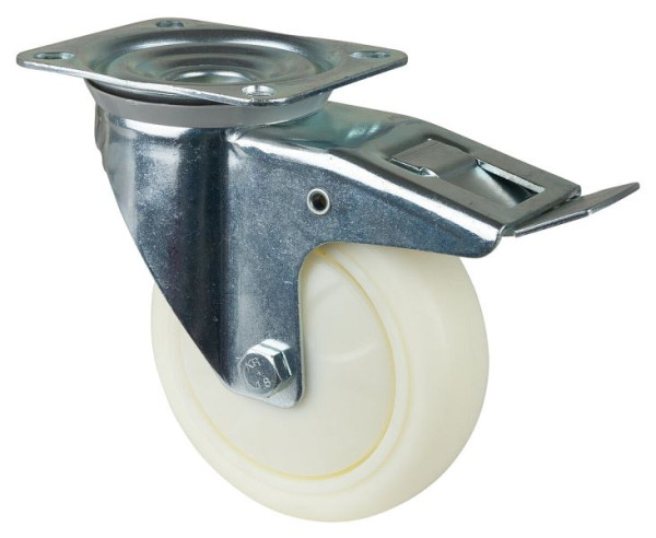 Rouleau de transport BS rollers avec frein, largeur 50 mm, Ø150 mm, jusqu'à 300 kg, bande de roulement/corps de roue en plastique, roulement à billes, L420.B15.151