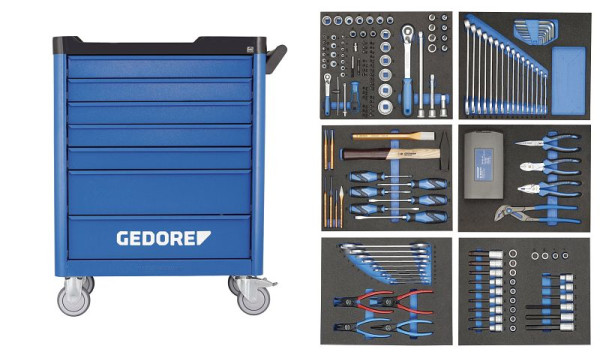GEDORE chariot à outils workster smartline avec assortiment d'outils de 190 pièces, 2980320