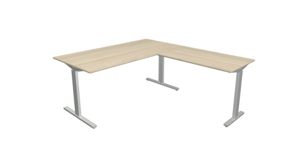 Kerkmann poste de travail angulaire Form 2, bureau L 1600 x P 800 x H 700-820 mm, table d'extension 1000 x 600 x 700-820 mm, érable, 11023050