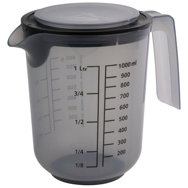 Gobelet mélangeur/fouet APS avec couvercle, en gris, Ø 12,5 cm, hauteur : 16 cm, 1 litre, avec protection anti-éclaboussures, 30072