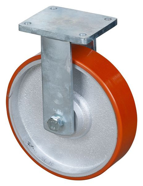 Roues BS Roulette robuste, roulette fixe, largeur de roue 75 mm, Ø roue 300 mm, capacité de charge 2000 kg, polyuréthane coulé 95 Shore A, fonte, roulement à billes, RR110.C10.300