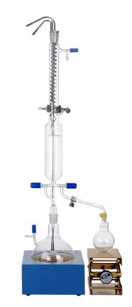 Appareil de circulation de solvant Rettberg, version longue, avec condenseur Dimroth en acier inoxydable, avec vanne PTFE à 2 voies, 137020010