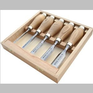 Ciseau court MHG - CISEAU À BOUTONS - Ensemble de 5 pièces dans un manche en bois avec manche en frêne huilé avec embout, contenu: 6,12,16,20,26 mm, taille: 5 pièces, KB70003.05