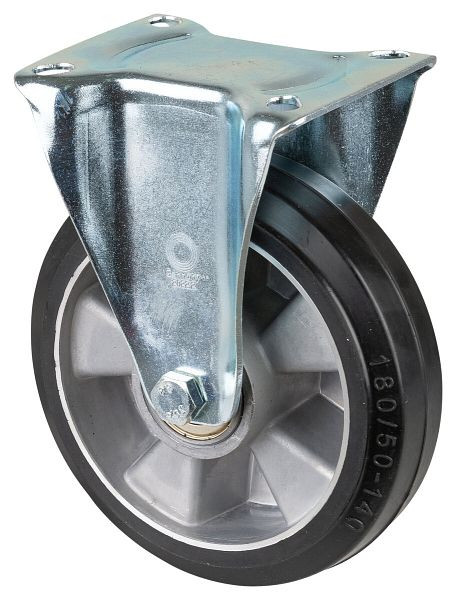 Rouleau de transport BS rollers, rouleau fixe, largeur de roue 50 mm, roue Ø 180 mm, capacité de charge 300 kg, pneus élastiques noirs, aluminium, roulements à billes, L410.B80.180