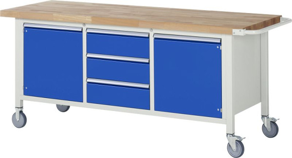 Etabli mobile RAU série 8000, conteneur triple fond (3x tiroir, 2x porte battante), 2000x880x700 mm, 05-8569A2-207B4S.11