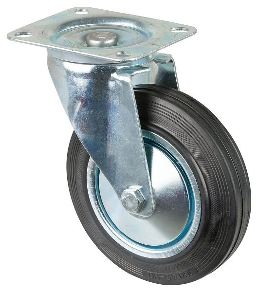 Rouleau de transport BS rollers, largeur de roue 45 mm, roue Ø 180 mm, capacité de charge 170 kg, caoutchouc noir, roulement à rouleaux, plaque, lot de 2, L400.B55.181