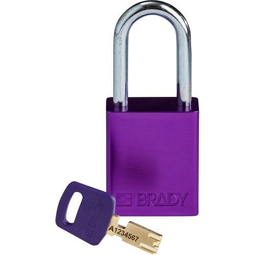 Cadenas Brady SafeKey, aluminium, anse transparente hauteur 38,10 mm, violet, 312031