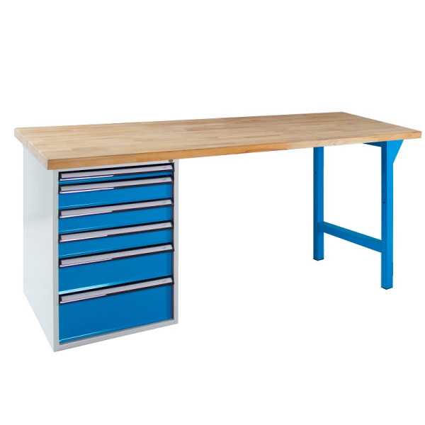 Etabli ADB avec 6 tiroirs, H 850 x P 750x L 2000 mm, RAL 5012, 42714