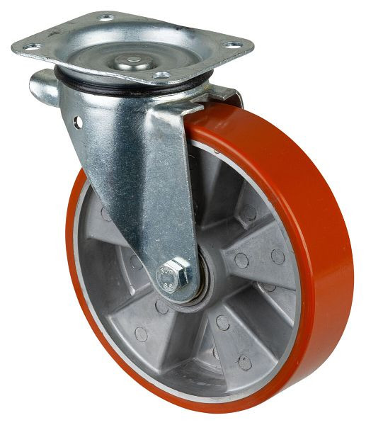 Rouleau de transport BS rollers, largeur de roue 50 mm, roue Ø 200 mm, capacité de charge 400 kg, bande de roulement en polyuréthane moulé, corps de roue en aluminium, roulements à billes, L400.B90.202