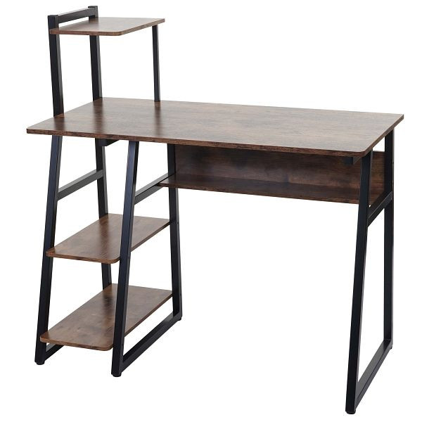 Bureau Mendler avec étagère HWC-K68, table pour ordinateur portable, table de bureau, table de travail, 100x50cm, métal MDF, marron, 96792