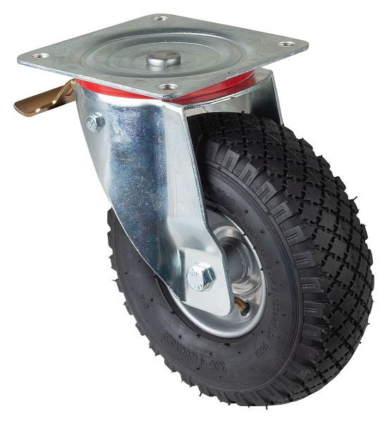 Rouleau de transport BS rollers avec frein, largeur 85 mm, Ø260 mm, jusqu'à 130 kg, roue pneumatique en caoutchouc noir, corps de roue jante en acier, roulement à rouleaux, L420.C90.261