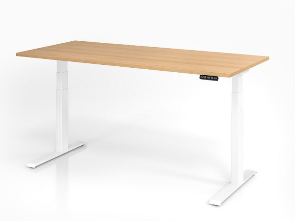 Bureau Hammerbacher XDKB19, 180 x 80 cm, plateau : chêne, épaisseur 25 mm, chant épais en ABS, forme rectangulaire, blanc, VXDKB19/E/W