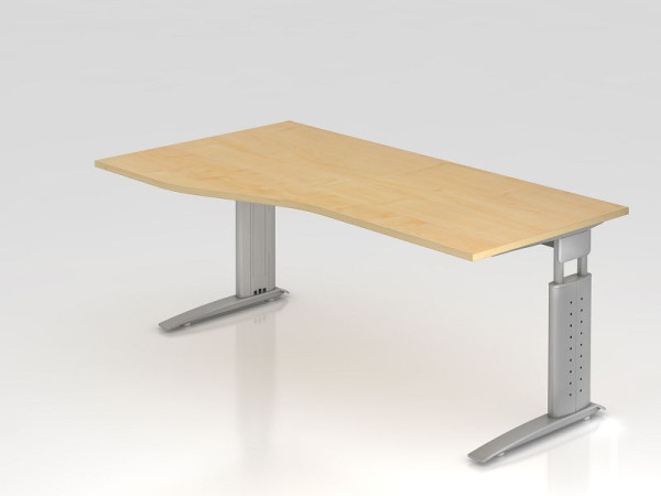 Bureau Hammerbacher pied C 180x100/80cm érable/argent, hauteur de travail 68-86 cm réglable, VUS18/3/S