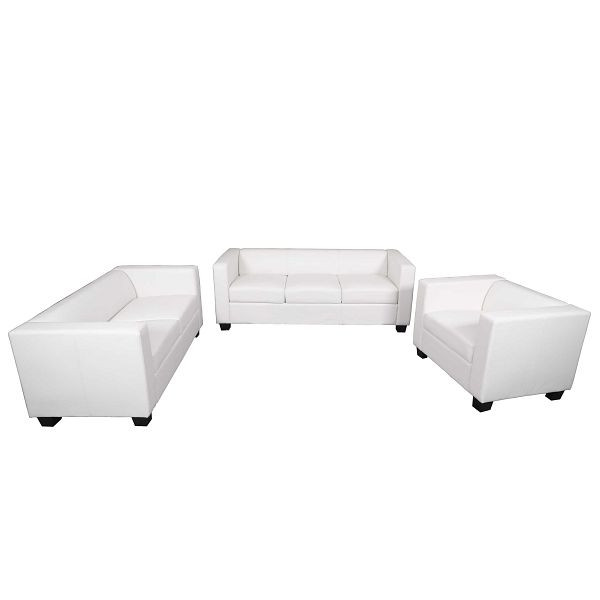 Ensemble de canapés Mendler 3-2-1 ensemble canapé ensemble canapé lounge Lille, simili cuir, blanc, 22428