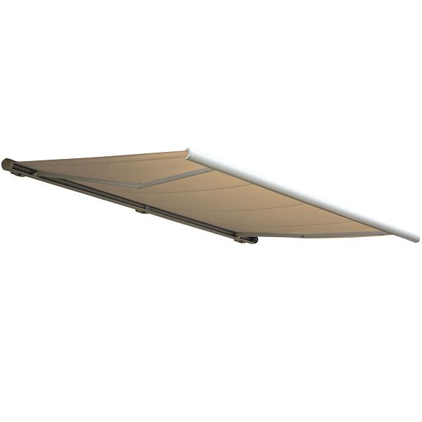 Store à cassette électronique Mendler HWC-H27, store cassette complète 6x3m, polyester crème, cadre blanc, 72788 + 35606