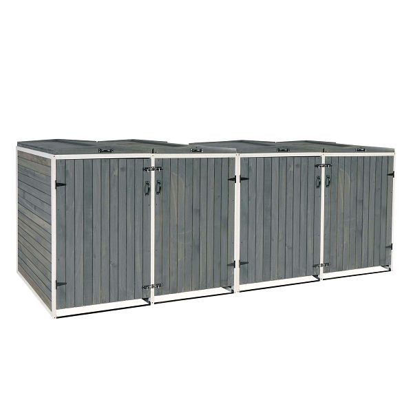 Mendler XL HWC-H74 4/8 habillage poubelle, poubelle, extensible 120x75x96 bois, gris-blanc, 2x80478+2x80479