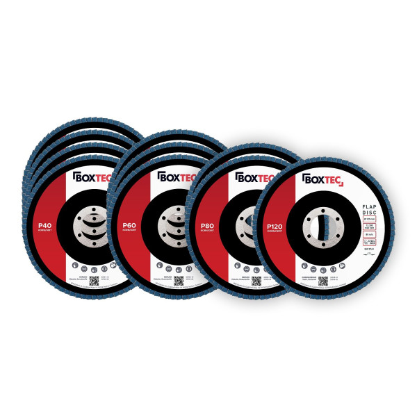 Disques à lamelles professionnels BOXTEC BLEU 125 mm Disques à lamelles INOX disques abrasifs lot de 10 MIX set, 32951