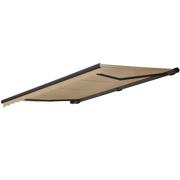Store à cassette électrique Mendler T123, cantonnière à cassette complète 4,5x3m, polyester crème, anthracite, 58270+34295+58310+34306
