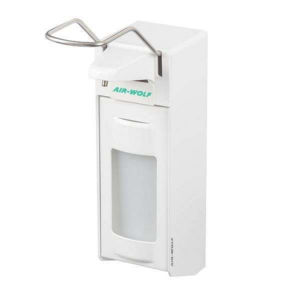 Distributeur de désinfectant et de savon Air Wolf, série Omicron II, H x L x P : 340 x 94 x 222 mm, aluminium blanc, plastique WH, 35-459