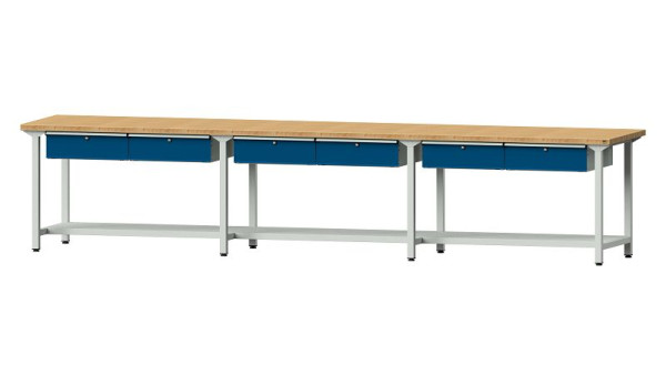 Table de travail ANKE, modèle 205, 4050 x 800 x 840 mm, RAL 7035/5010, BMP 40 mm, 401.548