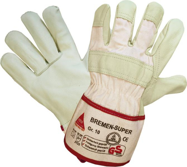 Hase Safety BREMEN-SUPER, Gants de sécurité à 5 branches en cuir pleine fleur, taille : 6, UE : 12 paires, 293000-6