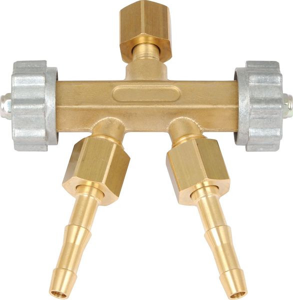 Vanne double branche ELMAG avec œillets et écrous, FI 1/4' pour oxygène/gaz mélangé, 55220