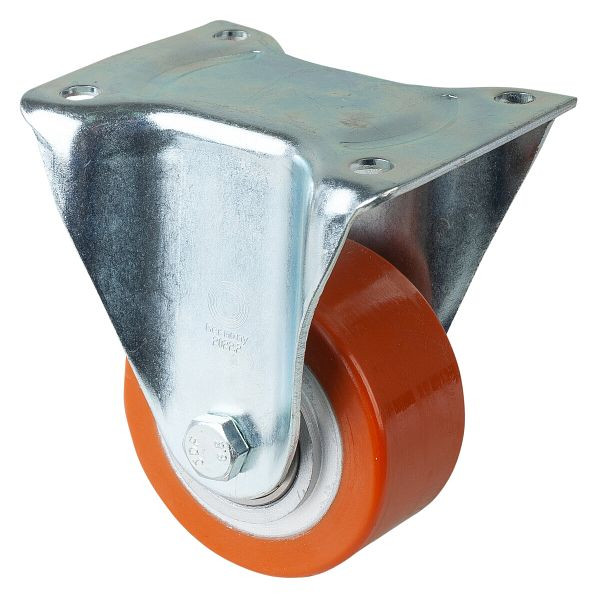 Roues BS Roulette robuste, roulette fixe, largeur de roue 50 mm, Ø roue 100 mm, capacité de charge 400 kg, polyuréthane coulé 95 Shore A, fonte, roulement à billes, N110.C10.103