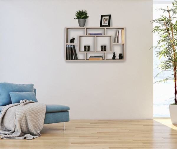 Étagère murale Wohnling ALEX Sonoma 85 x 47,5 x 16 cm en bois MDF, moderne, flottante, ouverte pour accrocher, WL5.168
