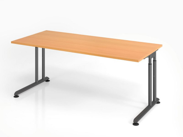 Bureau Hammerbacher ZS19, 180 x 80 cm, plateau : hêtre, épaisseur 25 mm, chant épais en ABS, forme rectangulaire, graphite, VZS19/6/G