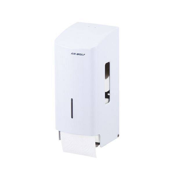 Distributeur de papier toilette Air Wolf pour 2 rouleaux ménagers, série Alpha, H x L x P : 277 x 119 x 130 mm, acier inoxydable blanc, 60-102