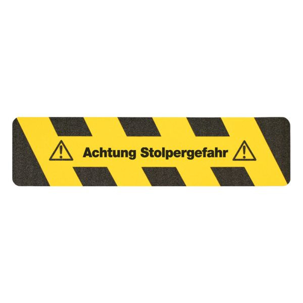 m2 revêtement antidérapant marquage d'avertissement texte noir/jaune "Attention : risque de trébuchement" bande 150x610mm, M121500610