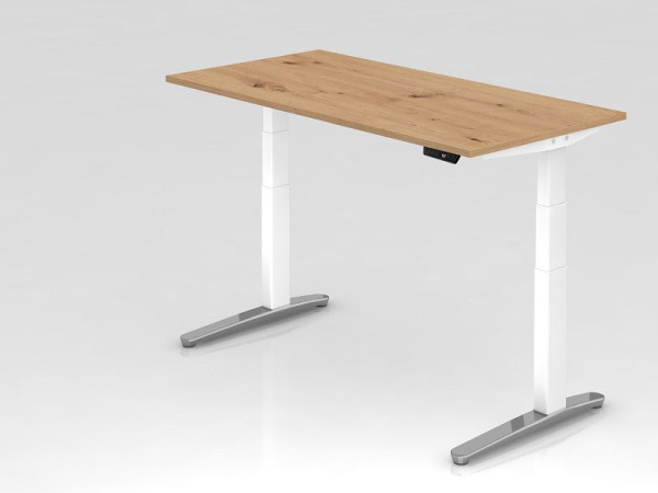 Bureau Hammerbacher XBHM16, 160 x 80 cm, plateau : chêne noueux, épaisseur 25 mm, chant épais en ABS, forme rectangulaire, poli blanc, VXBHM16/R/WC