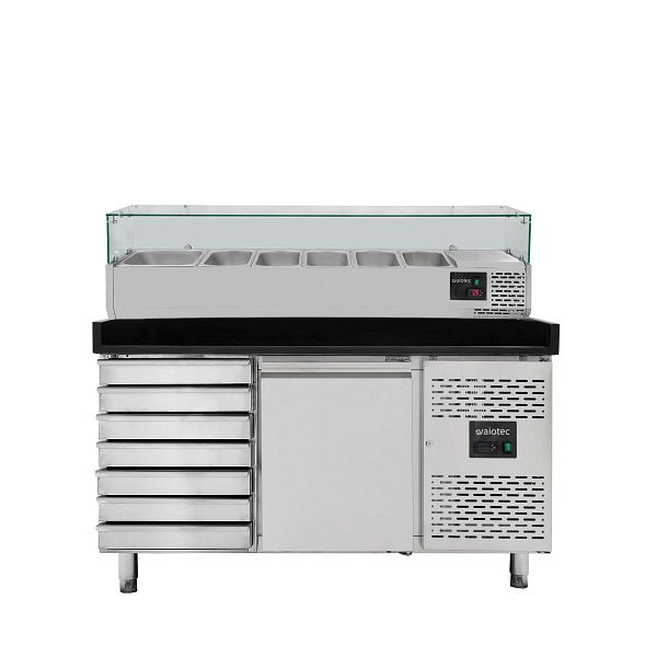 Table réfrigérante à pizza Vaiotec EASYLINE 800 / 1 porte et 7 tiroirs "noir" avec accessoire de refroidissement GN1/3, 11266