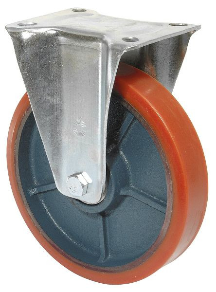 Rouleau de transport BS rollers, rouleau fixe, largeur de roue 50 mm, roue Ø 200 mm, capacité de charge 300 kg, polyuréthane coulé 95 Shore A, fonte, roulement à billes, L410.C10.200