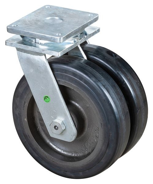 Rouleaux BS doubles charges lourdes, largeur de roue 2x100 mm, roue Ø 400 mm, capacité de charge 3000 kg, pneus élastiques noirs, corps de roue en fonte, roulements à billes, S100.B81.400