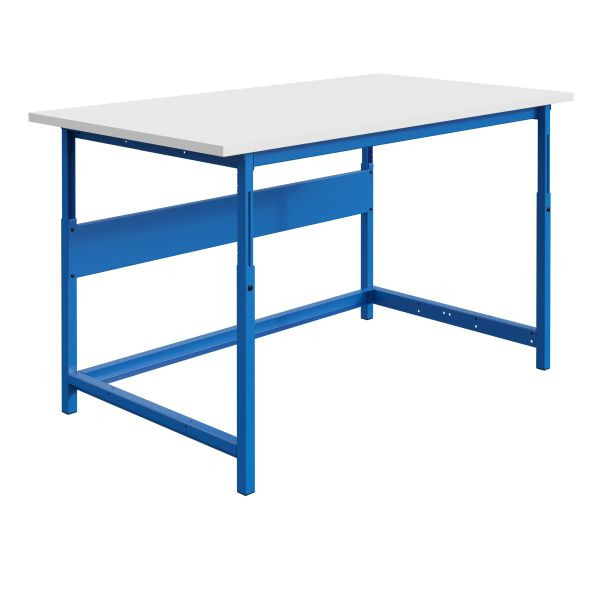 Table d'emballage SOFAME PACKLOG, réglable en hauteur mécaniquement, 1500 x 750 x 770 à 1050 mm, plan de travail stratifié RESITOP 30 mm, gris clair RAL 7035, W010020591GC
