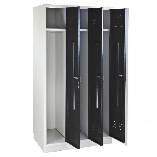 Casier / penderie ADB "Regular" 3 portes, dimensions HxLxP : 1775x890x500 mm, couleur du corps : gris clair, RAL 7035, couleur de la porte : anthracite (RAL 7016), 40908
