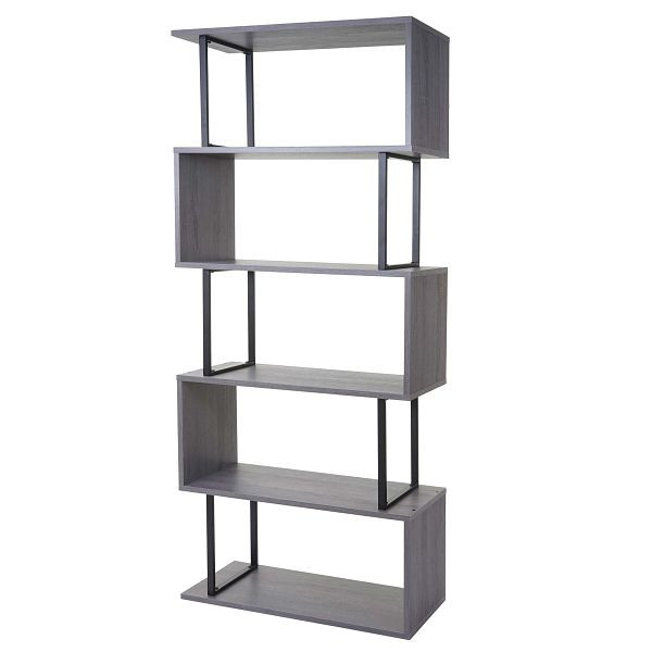 Bibliothèque Mendler HWC-A27, étagère autoportante, étagère de salon, structure 183x80cm 3D 5 niveaux, gris, métal noir, 63024