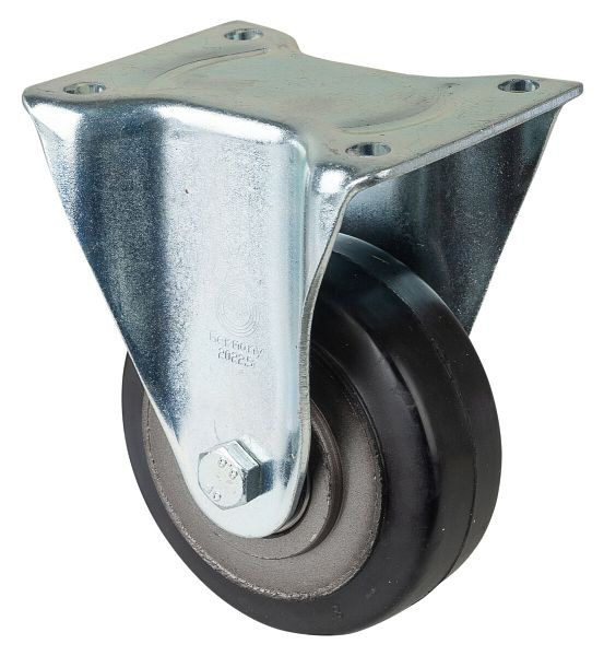 BS Rolls Roulette robuste, roulette fixe, largeur de roue 50 mm, Ø roue 125 mm, capacité de charge 275 kg, bandages élastiques noirs, fonte, roulements à billes, L610.B81.125