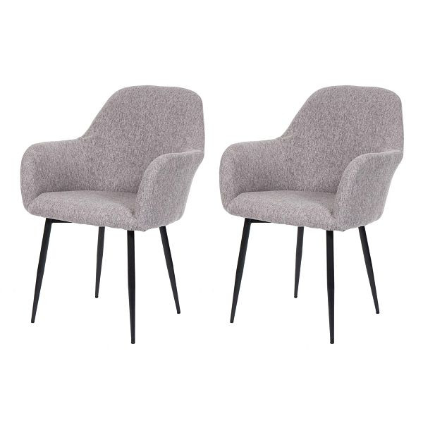 Mendler lot de 2 chaises de salle à manger HWC-F18, chaise de cuisine, design rétro, tissu/textile gris, pieds noirs, 69240