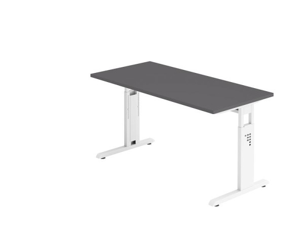 Bureau Hammerbacher pied C 140x67cm graphite/blanc, épaisseur 25 mm, chant ABS 2 mm. Forme rectangulaire, VOS614/G/W