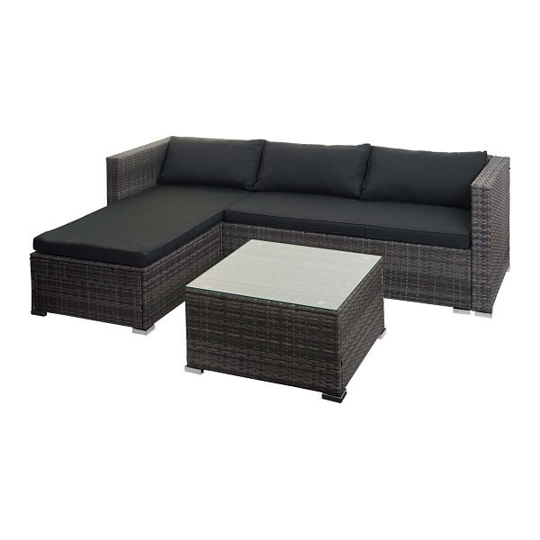 Mendler poly rotin ensemble HWC-F57, ensemble de balcon/jardin/salon canapé, gris, coussins gris foncé sans coussins décoratifs, 76133+76134