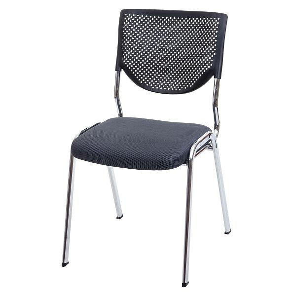 Chaise visiteur Mendler T401, chaise de conférence empilable, tissu/textile, assise gris foncé, pieds chromés, 74877