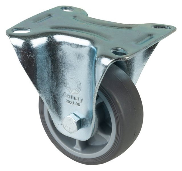 Rouleau de transport BS rollers, rouleau fixe, largeur 32 mm, Ø80 mm, jusqu'à 100 kg, pneus thermoplastiques gris, corps de roue en plastique, roulements à billes, plateau, L410.A85.082