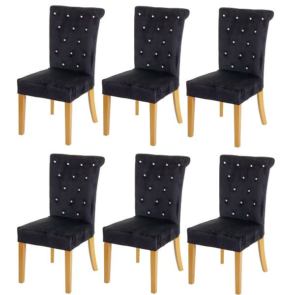 Mendler Lot de 6 chaises de salle à manger HWC-D22, chaise de cuisine, velours clouté, noir, pieds dorés, 3x72781