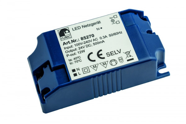 rutec Projekt alimentation LED 24V 12W IP20, connexion à vis, PHE270