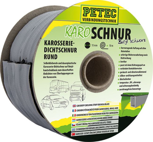 Petec Checked Cord, Joint de corps, Buthyl, Rond, Noir, 10mm x 10m, 87510