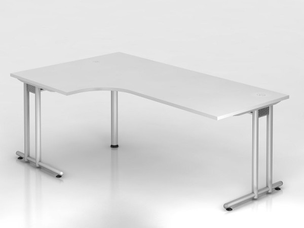 Table d'angle Hammerbacher pied C 200x120cm 90° blanc/argent, forme d'angle 90°, chemin de câbles horizontal, hauteur de travail 72 cm, VNS82/W/S