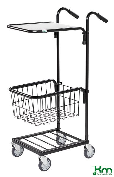 Kongamek Mini Chariot de Transport 660 x 385 x 1090 mm, Noir/Blanc, 4 Roulettes Pivotantes, 1 Étagère et 1 Panier, Hauteur Réglable, KM153-HTS