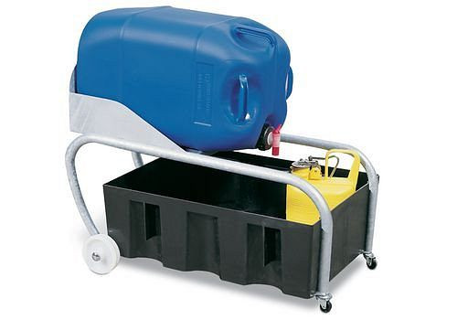 Benne à ballon DENIOS BK 2-60, galvanisée, pour ballon en plastique de 60 litres, avec bac de récupération en PE, 130-506